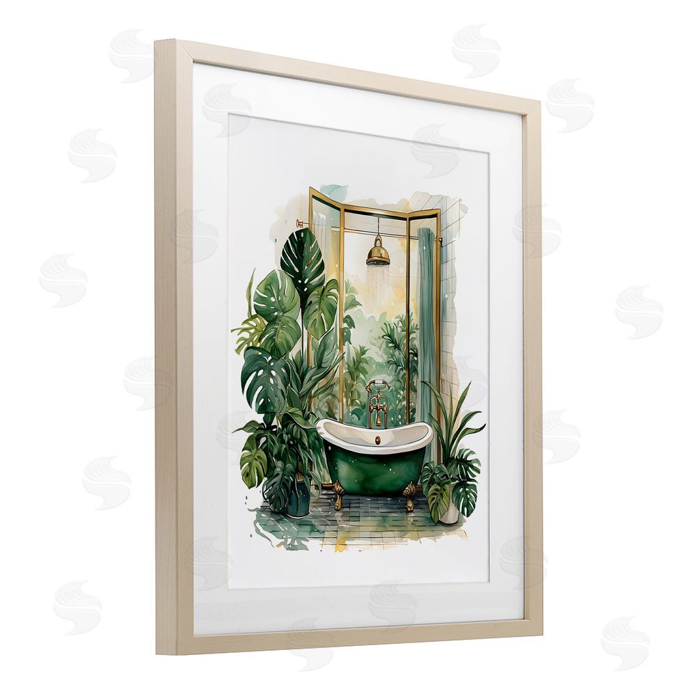 Lettered and Lined Bathtub in Tropical Oasis Brown Framed Print Under Glass Wall Art