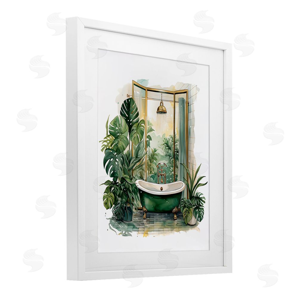 Lettered and Lined Bathtub in Tropical Oasis White Framed Print Under Glass Wall Art