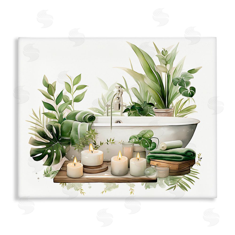 Lettered and Lined Tropical Zen Bathtub Stretched Canvas Wall Art Print