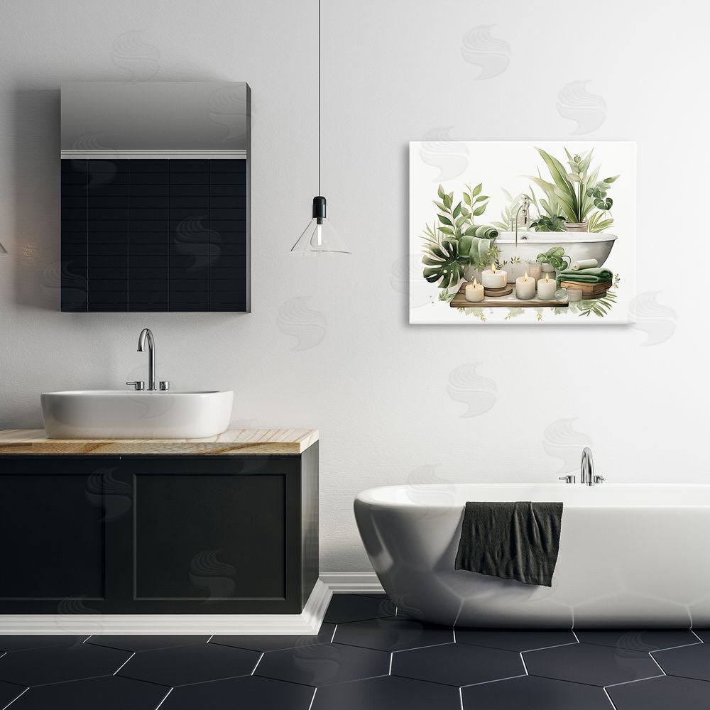 Lettered and Lined Tropical Zen Bathtub Stretched Canvas Wall Art Print in Room
