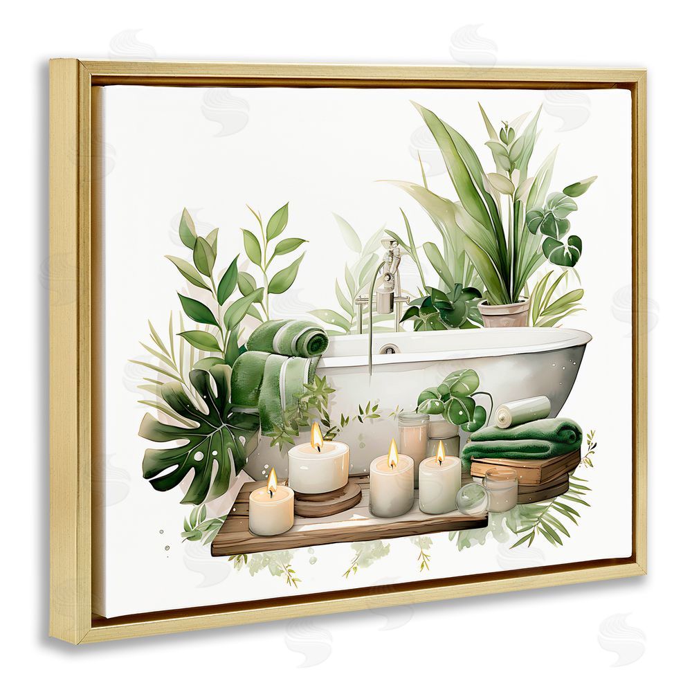 Lettered and Lined Tropical Zen Bathtub Gold Floating Frame Canvas Wall Art Print