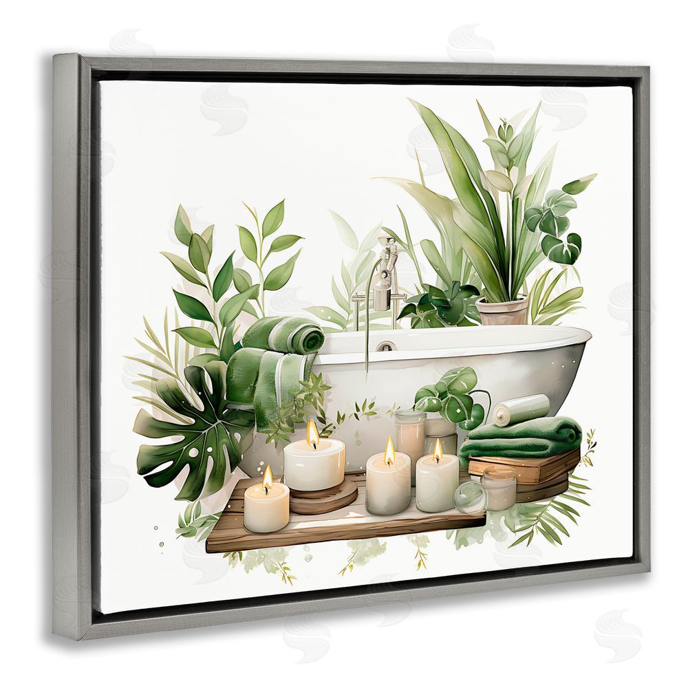 Lettered and Lined Tropical Zen Bathtub Gray Floating Frame Canvas Wall Art Print
