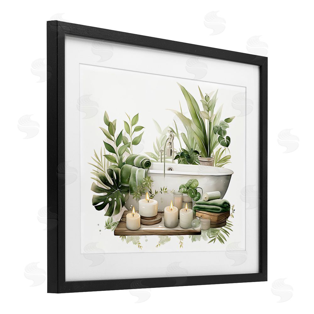 Lettered and Lined Tropical Zen Bathtub Black Framed Print Under Glass Wall Art