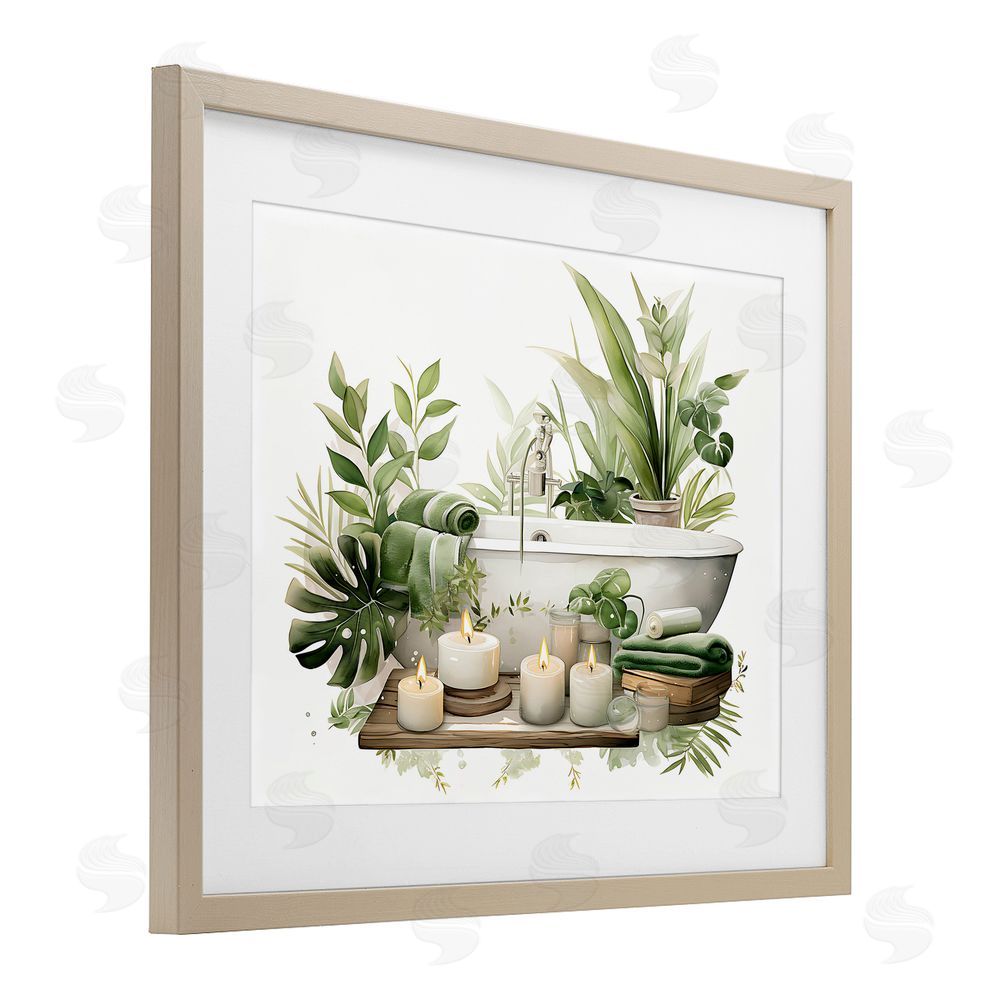 Lettered and Lined Tropical Zen Bathtub Brown Framed Print Under Glass Wall Art