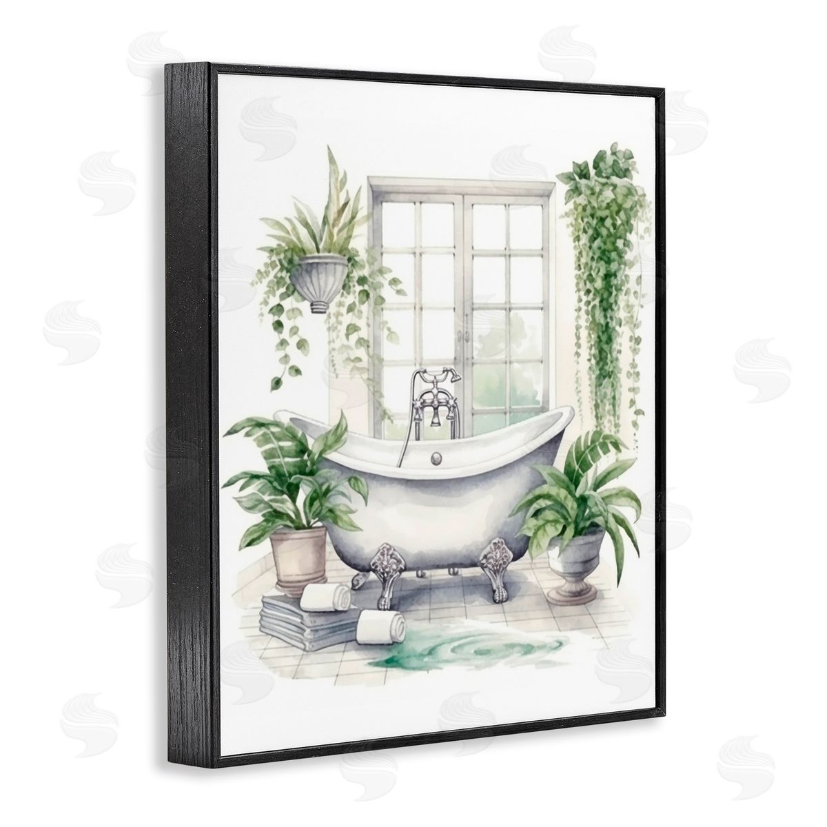 Lettered and Lined Lush Greenery Bathtub & Window Black Framed Giclee Print Wall Art