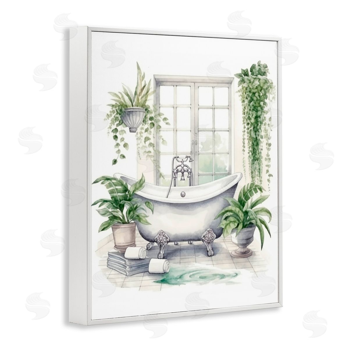 Lettered and Lined Lush Greenery Bathtub & Window White Framed Giclee Print Wall Art