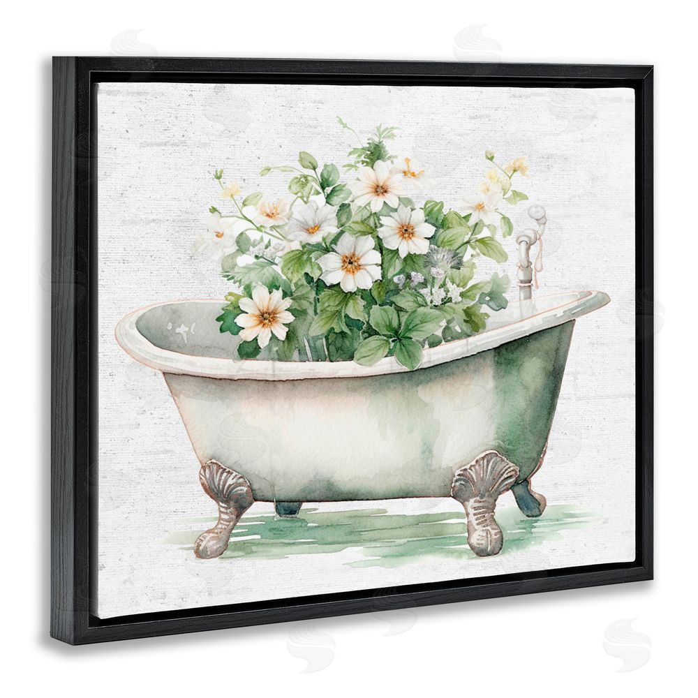Lettered and Lined Boho Tub with Daisies Black Floating Frame Canvas Wall Art Print