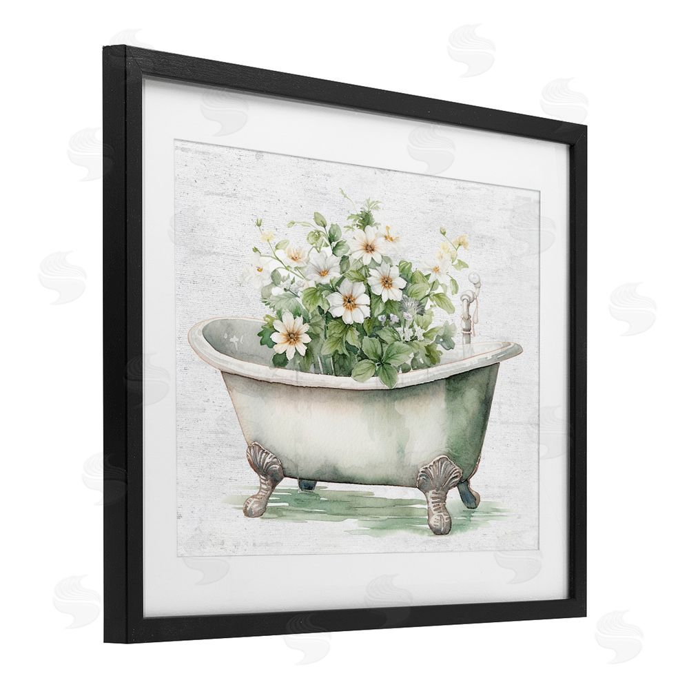 Lettered and Lined Boho Tub with Daisies Black Framed Print Under Glass Wall Art