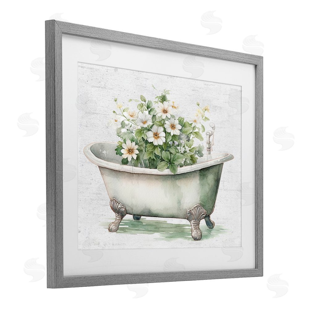 Lettered and Lined Boho Tub with Daisies Gray Framed Print Under Glass Wall Art