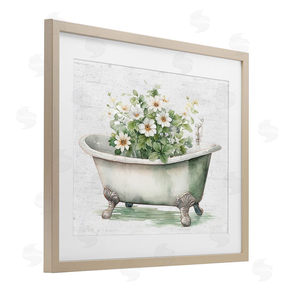 Lettered and Lined Boho Tub with Daisies Brown Framed Print Under Glass Wall Art