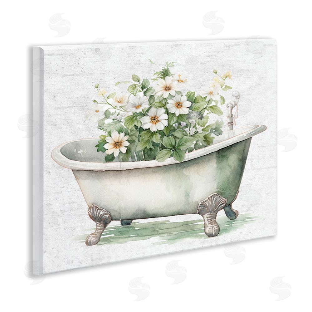Lettered and Lined Boho Tub with Daisies Wooden Wall Plaque Art Print