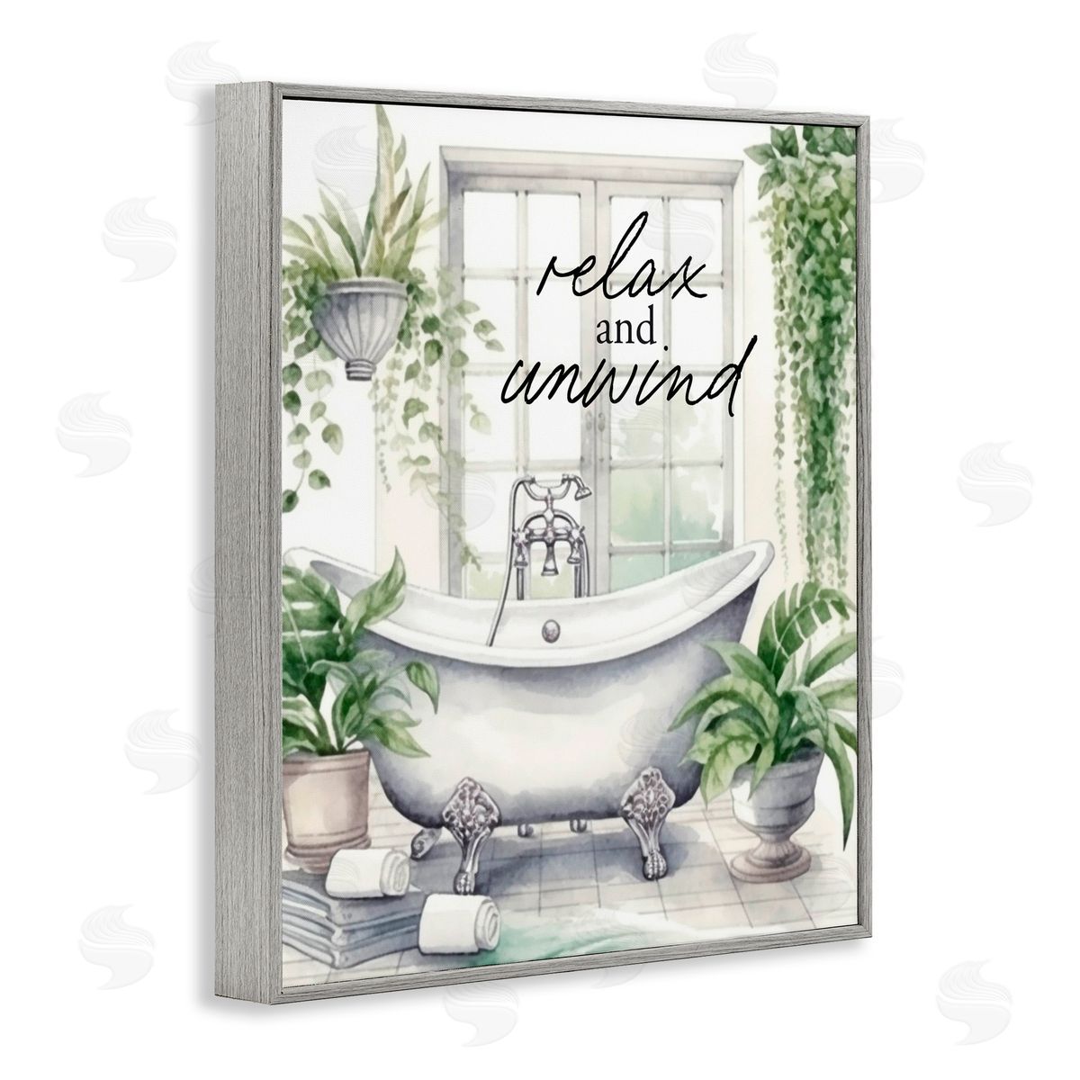Lettered and Lined Relax Unwind Bath & Foliage Gray Framed Giclee Print Wall Art