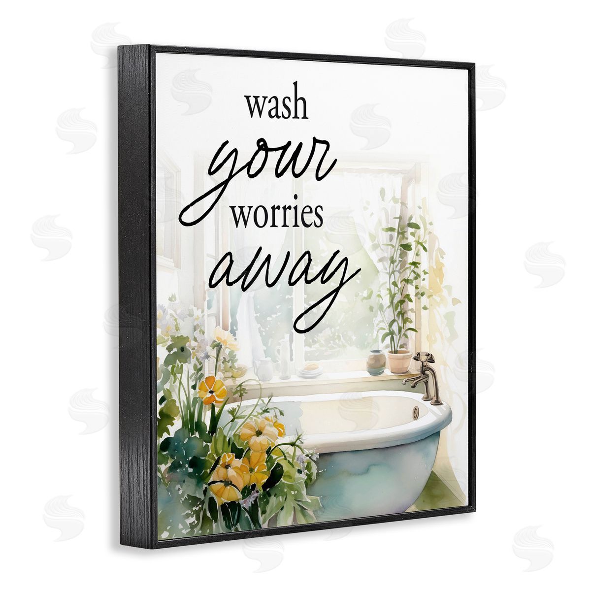 Lettered and Lined Wash Worries Away Sunlit Bath Black Framed Giclee Print Wall Art