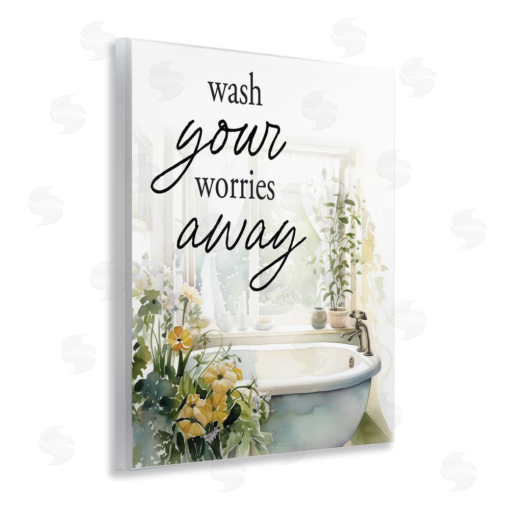 Lettered and Lined Wash Worries Away Sunlit Bath Wooden Wall Plaque Art Print