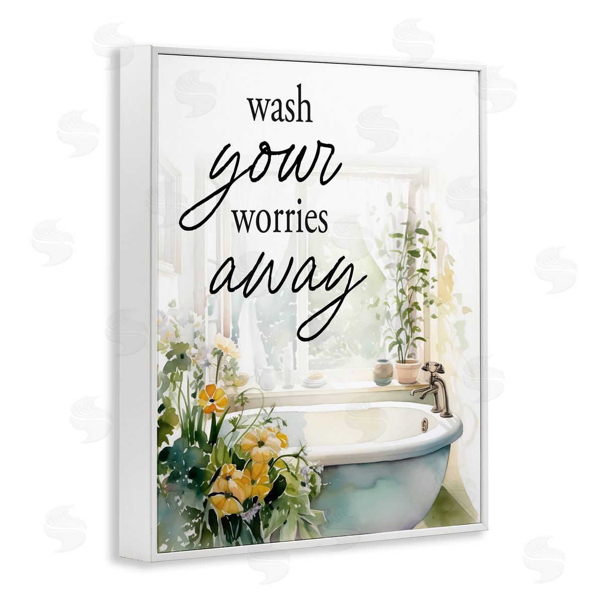 Lettered and Lined Wash Worries Away Sunlit Bath White Framed Giclee Print Wall Art