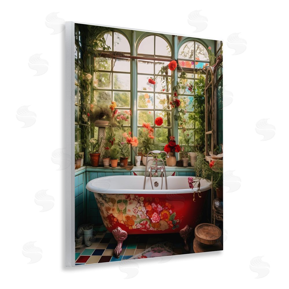 Lettered and Lined Floral Sunroom Tub Wooden Wall Plaque Art Print