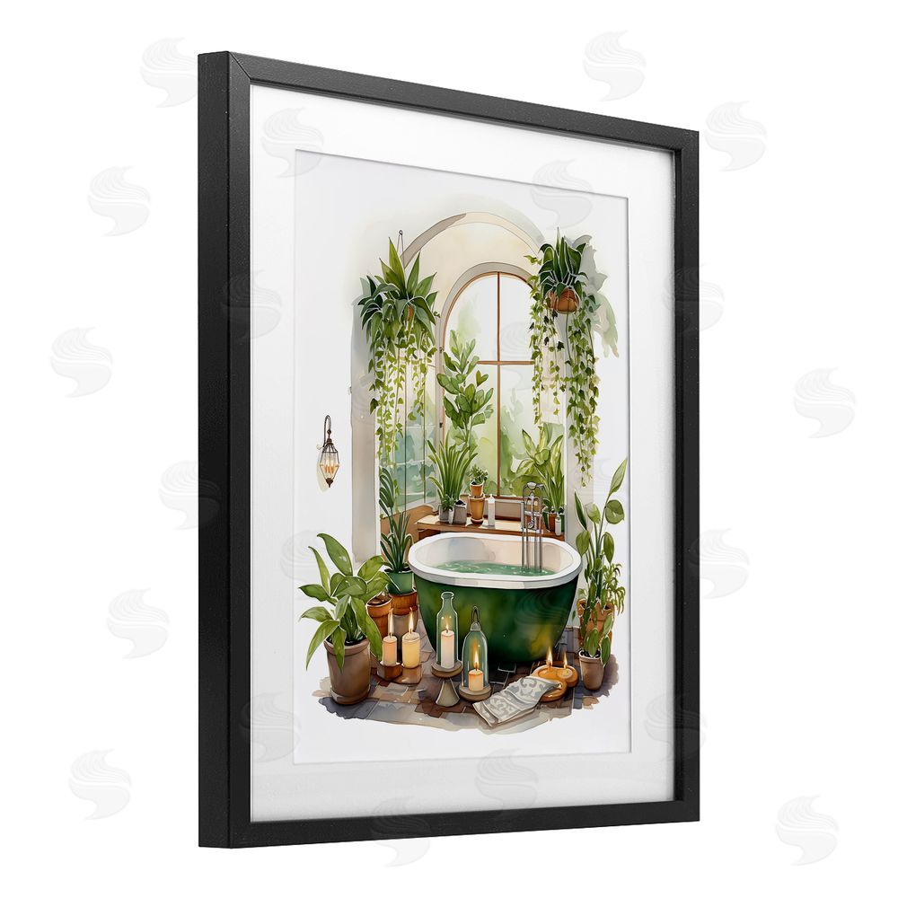 Lettered and Lined Tranquil Tub with Candles & Greenery Black Framed Print Under Glass Wall Art