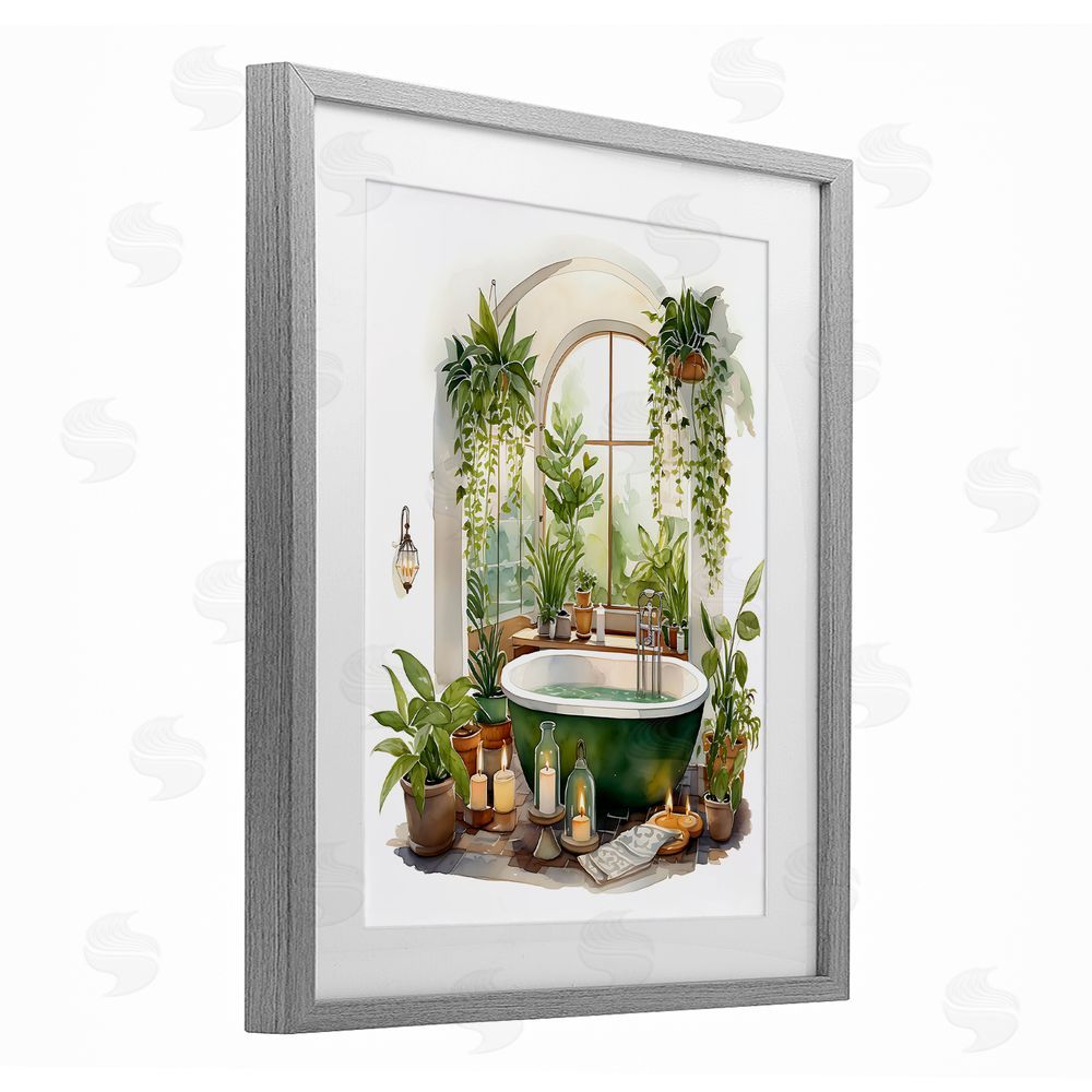 Lettered and Lined Tranquil Tub with Candles & Greenery Gray Framed Print Under Glass Wall Art