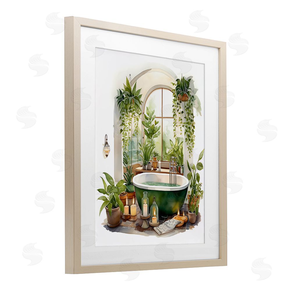 Lettered and Lined Tranquil Tub with Candles & Greenery Brown Framed Print Under Glass Wall Art
