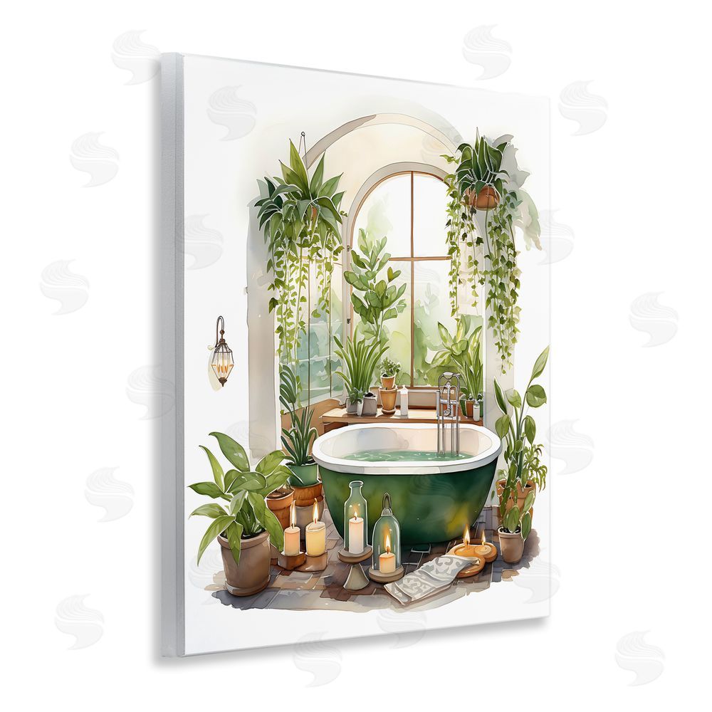 Lettered and Lined Tranquil Tub with Candles & Greenery Wooden Wall Plaque Art Print