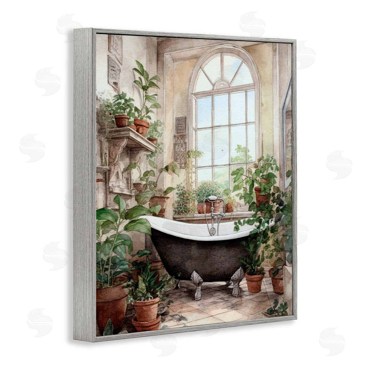 Lettered and Lined Vintage Sun Lit Bathtub Gray Framed Giclee Print Wall Art