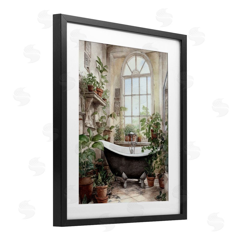 Lettered and Lined Vintage Sun Lit Bathtub Black Framed Print Under Glass Wall Art