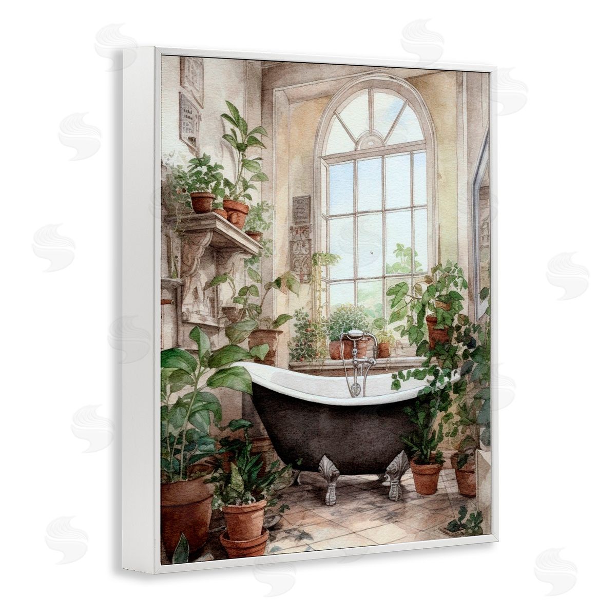 Lettered and Lined Vintage Sun Lit Bathtub White Framed Giclee Print Wall Art