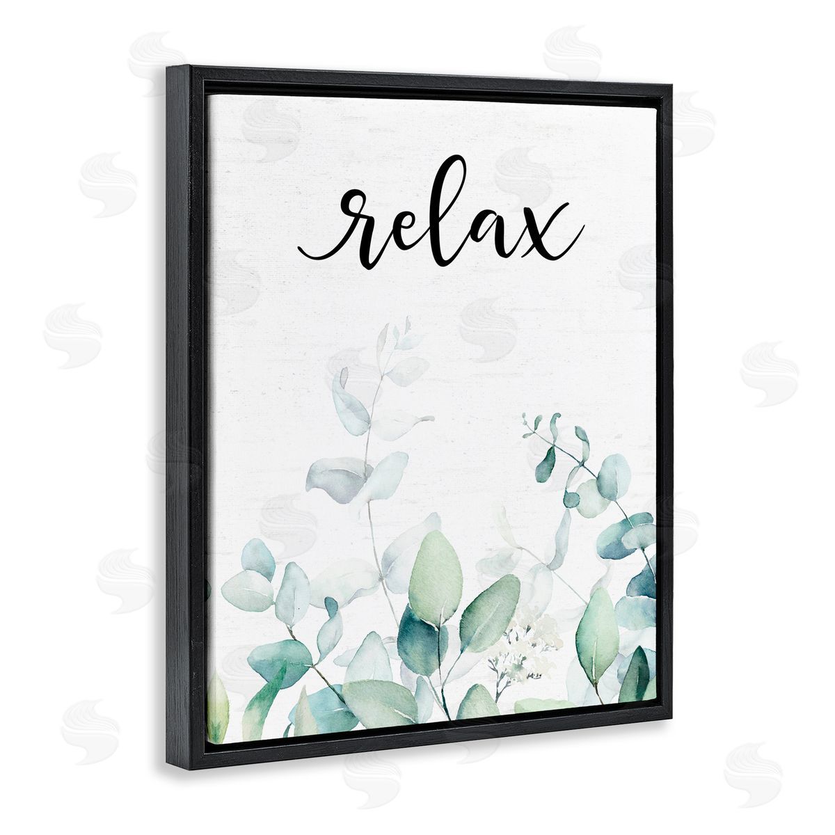 Lettered and Lined Relax Leafy Herbs Black Floating Frame Canvas Wall Art Print