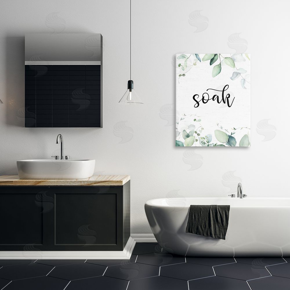 Lettered and Lined Soak Leafy Herbs Stretched Canvas Wall Art Print in Room