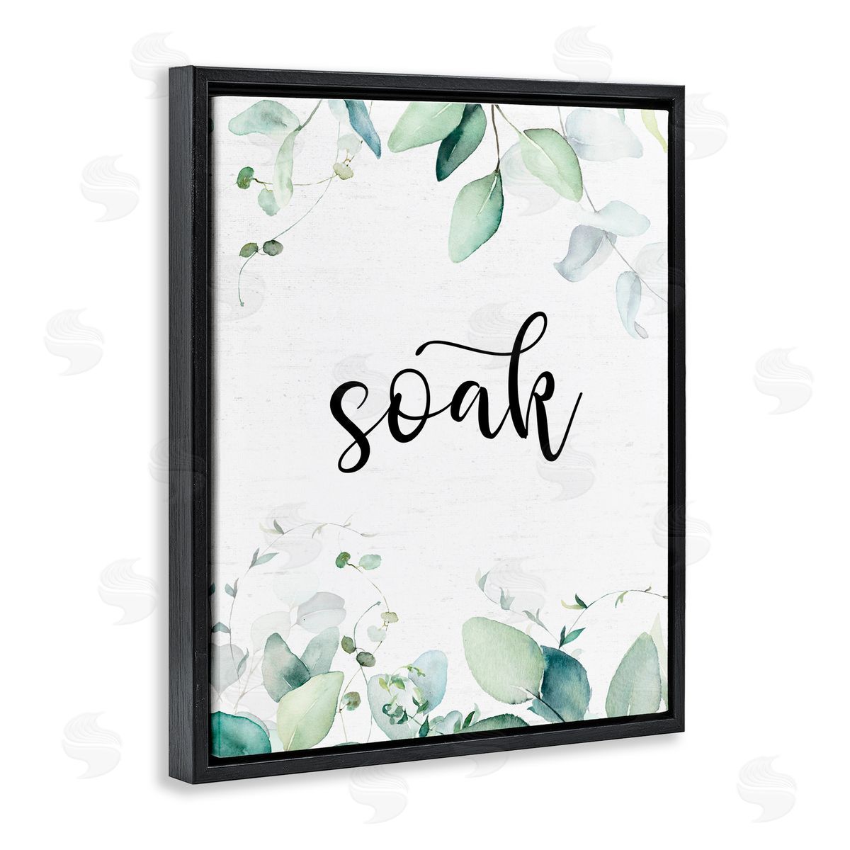 Lettered and Lined Soak Leafy Herbs Black Floating Frame Canvas Wall Art Print