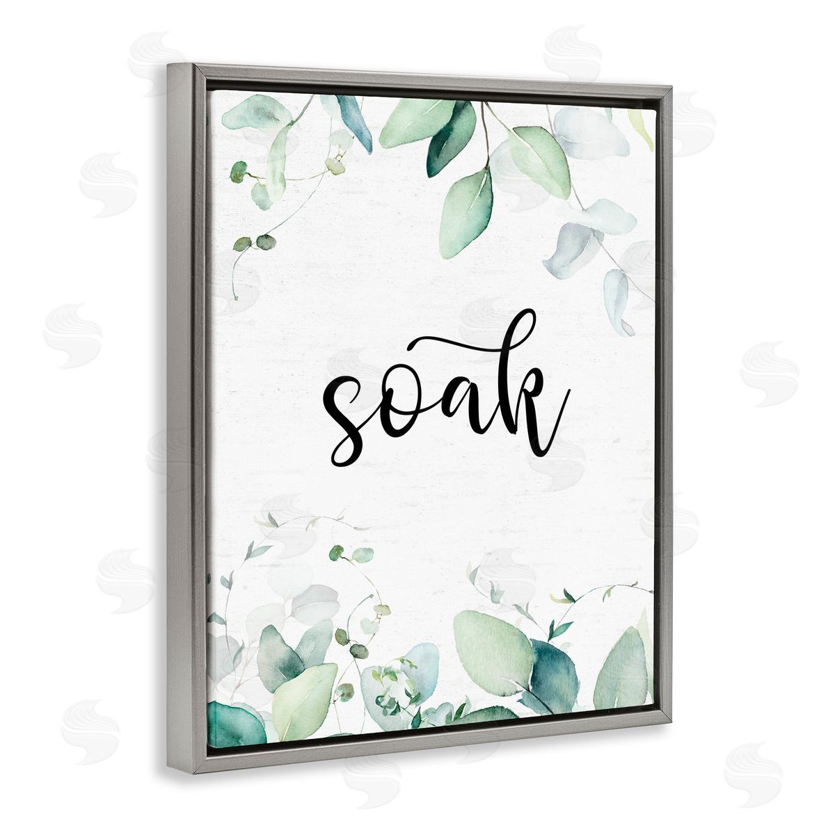 Lettered and Lined Soak Leafy Herbs Gray Floating Frame Canvas Wall Art Print