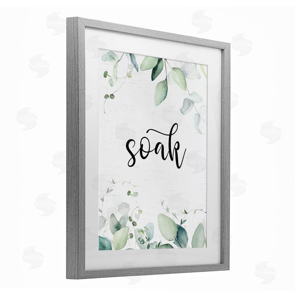Lettered and Lined Soak Leafy Herbs Gray Framed Print Under Glass Wall Art