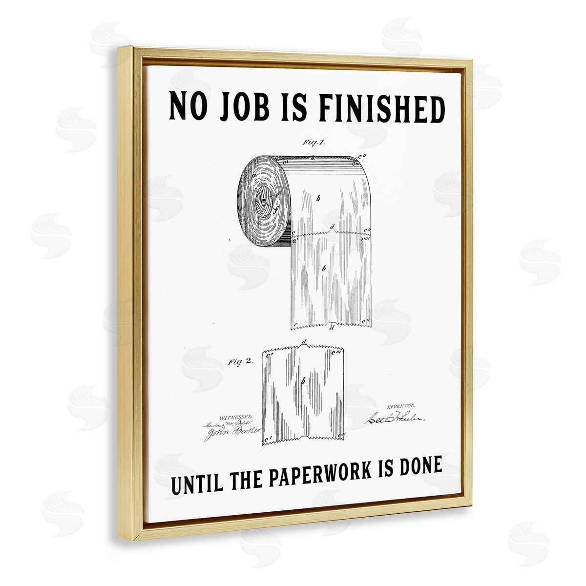 Lettered and Lined No Job Finished Toilet Paper Gold Floating Frame Canvas Wall Art Print
