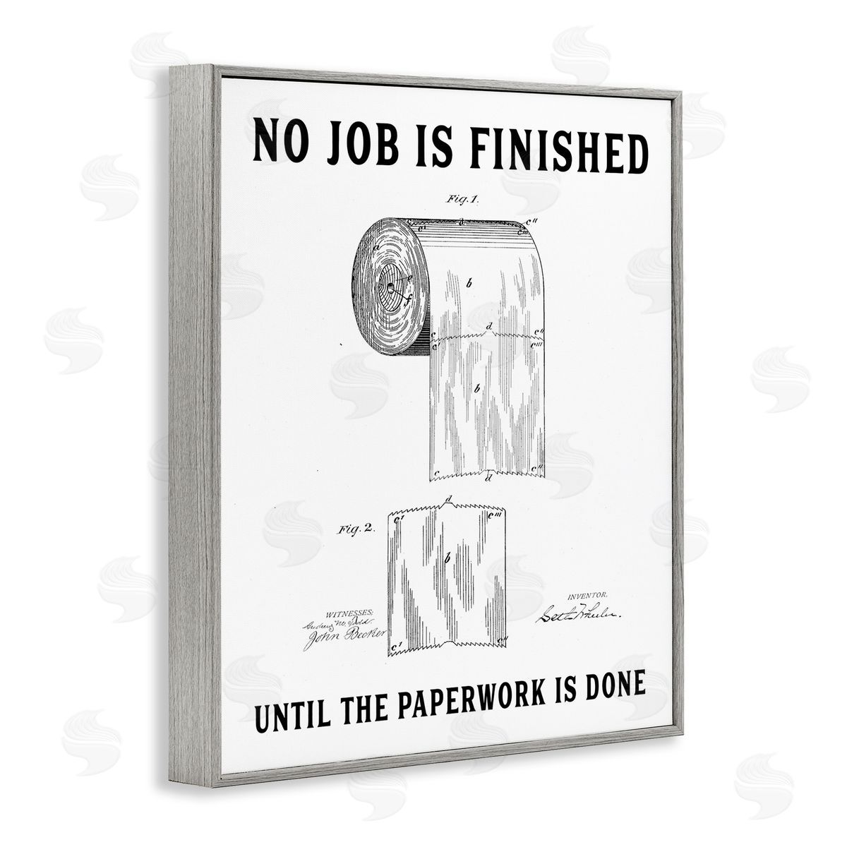 Lettered and Lined No Job Finished Toilet Paper Gray Framed Giclee Print Wall Art