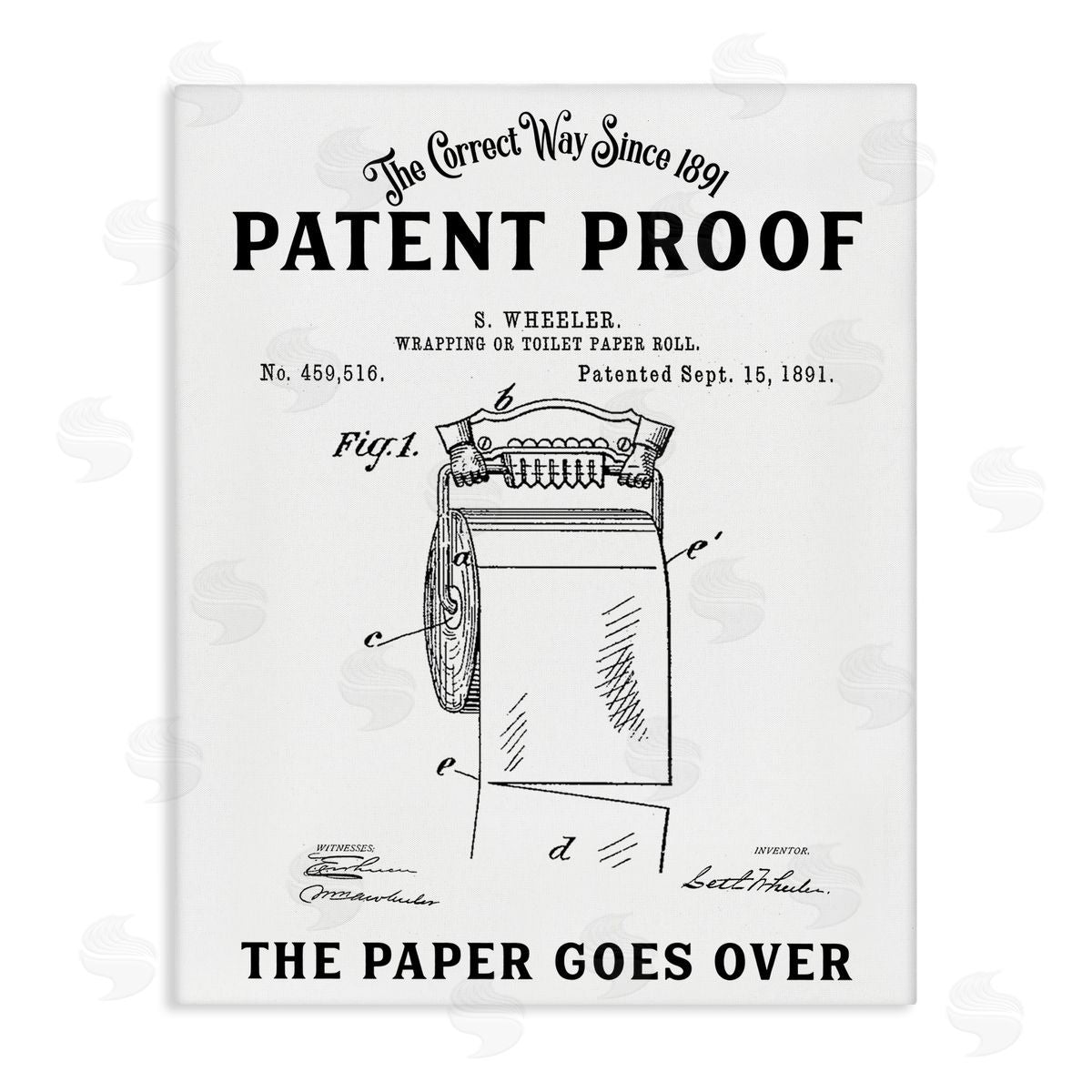 Lettered and Lined Toilet Paper Goes Over Stretched Canvas Wall Art Print