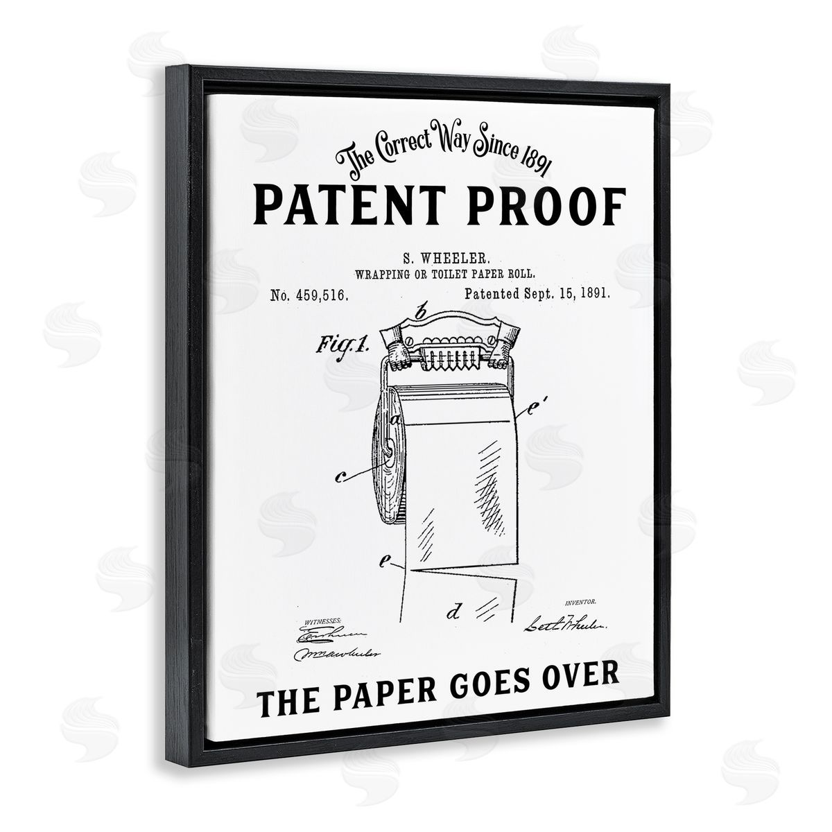 Lettered and Lined Toilet Paper Goes Over Black Floating Frame Canvas Wall Art Print