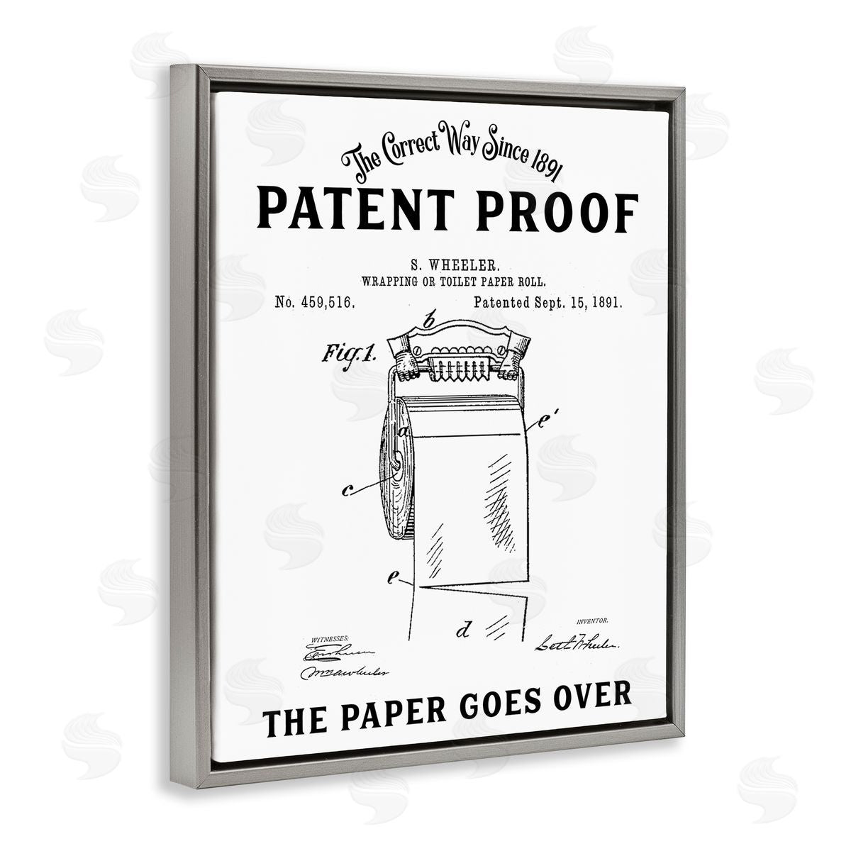 Lettered and Lined Toilet Paper Goes Over Gray Floating Frame Canvas Wall Art Print