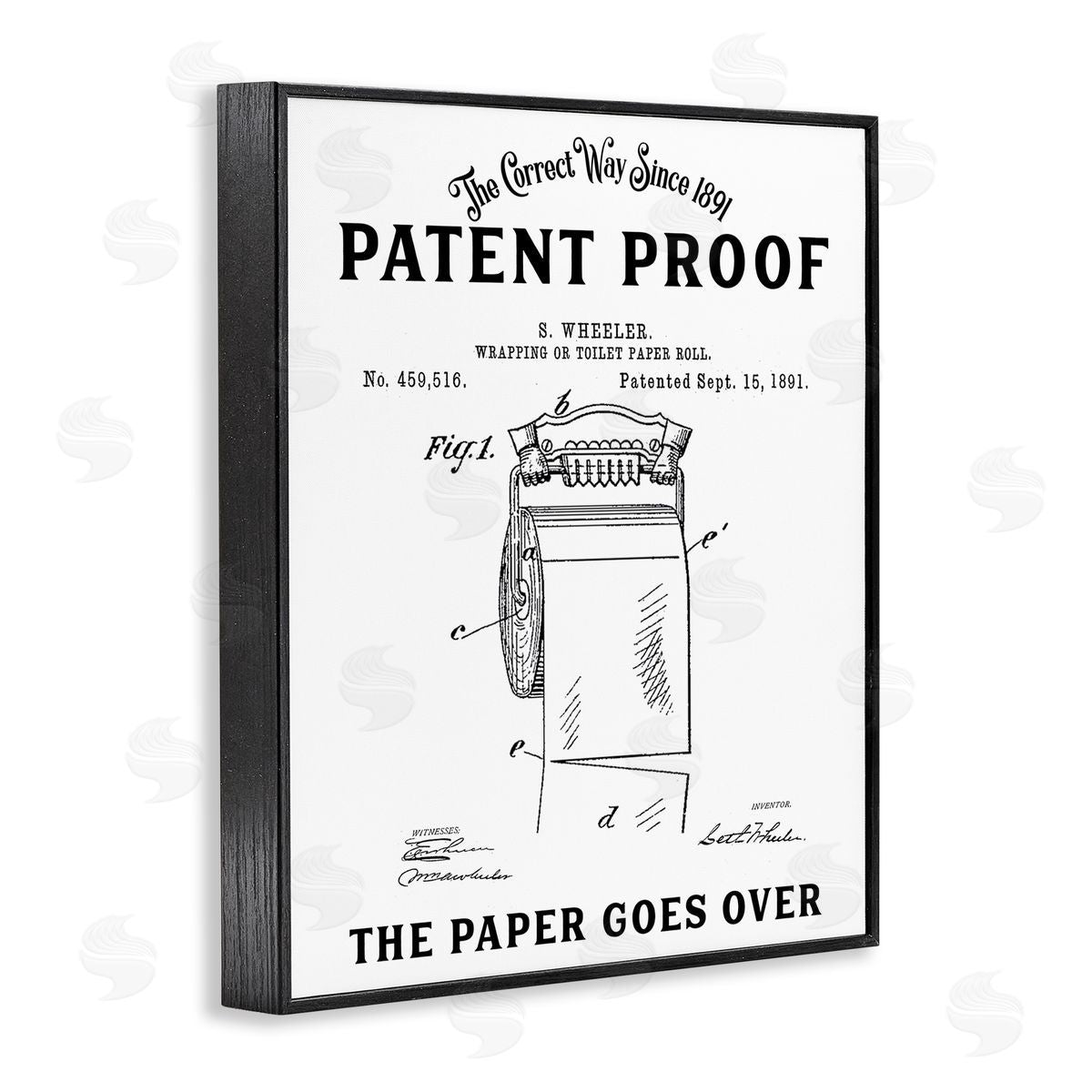 Lettered and Lined Toilet Paper Goes Over Black Framed Giclee Print Wall Art