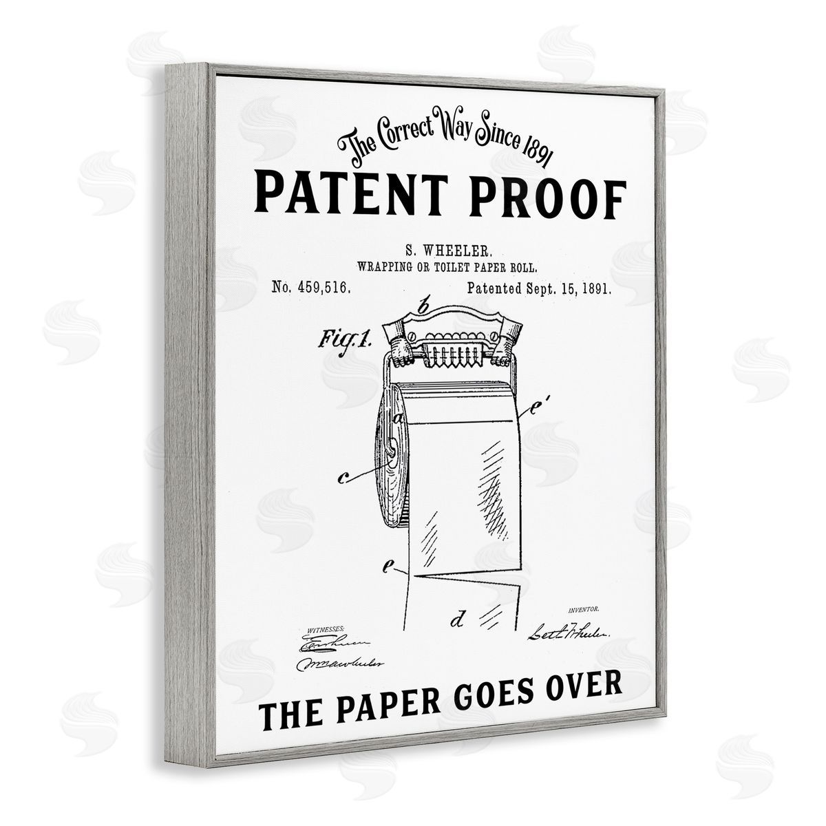 Lettered and Lined Toilet Paper Goes Over Gray Framed Giclee Print Wall Art