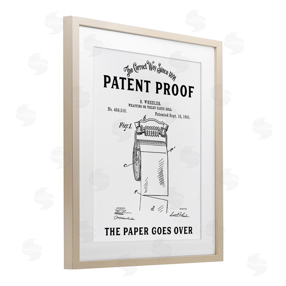 Lettered and Lined Toilet Paper Goes Over Brown Framed Print Under Glass Wall Art