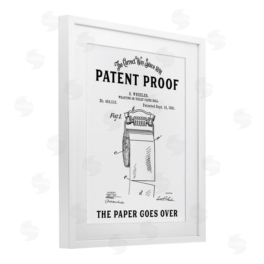 Lettered and Lined Toilet Paper Goes Over White Framed Print Under Glass Wall Art