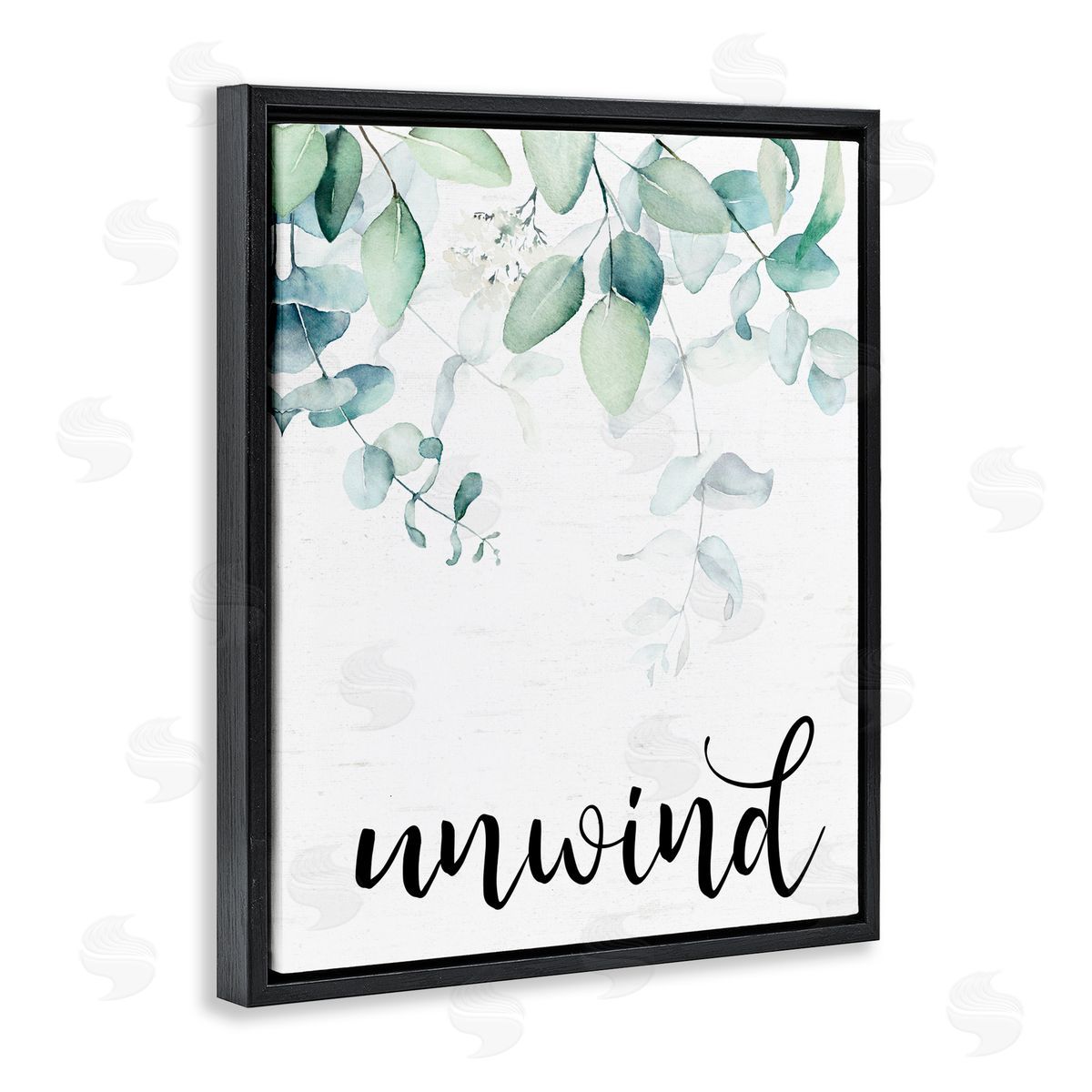 Lettered and Lined Unwind Leafy Herbs Black Floating Frame Canvas Wall Art Print