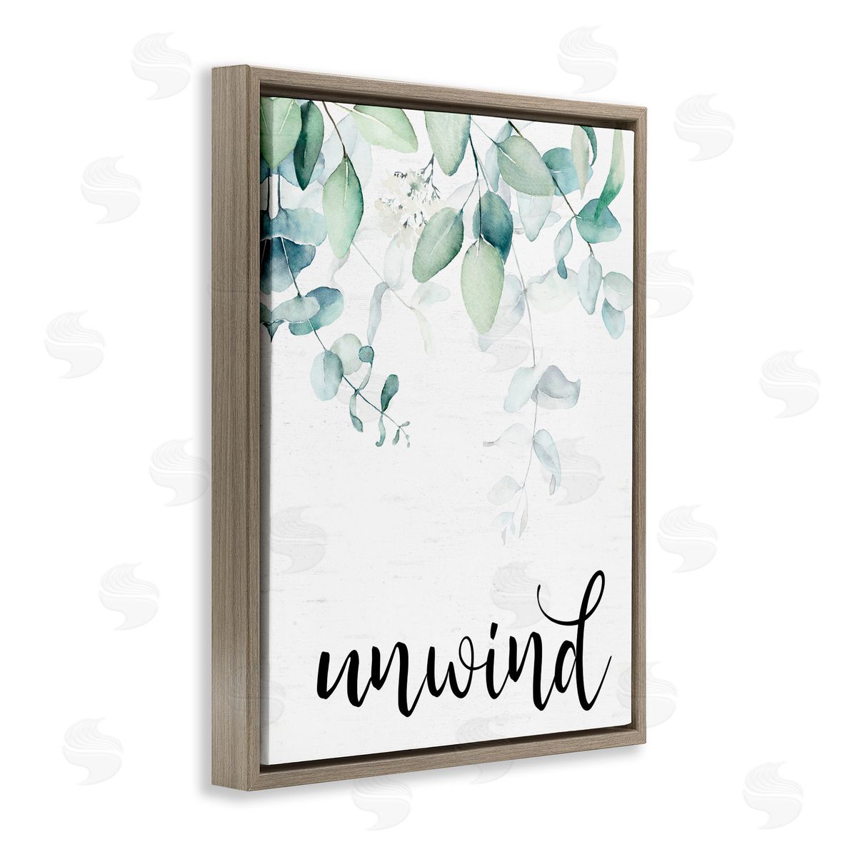 Lettered and Lined Unwind Leafy Herbs Brown Floating Frame Canvas Wall Art Print