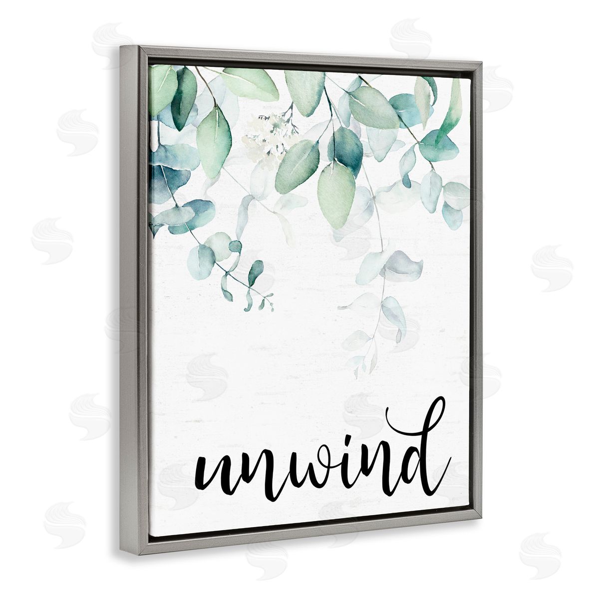 Lettered and Lined Unwind Leafy Herbs Gray Floating Frame Canvas Wall Art Print