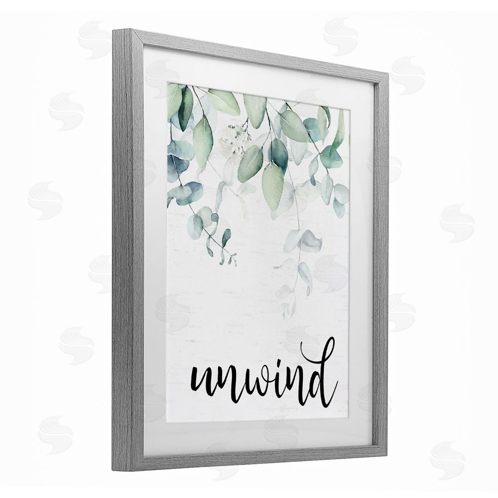 Lettered and Lined Unwind Leafy Herbs Gray Framed Print Under Glass Wall Art