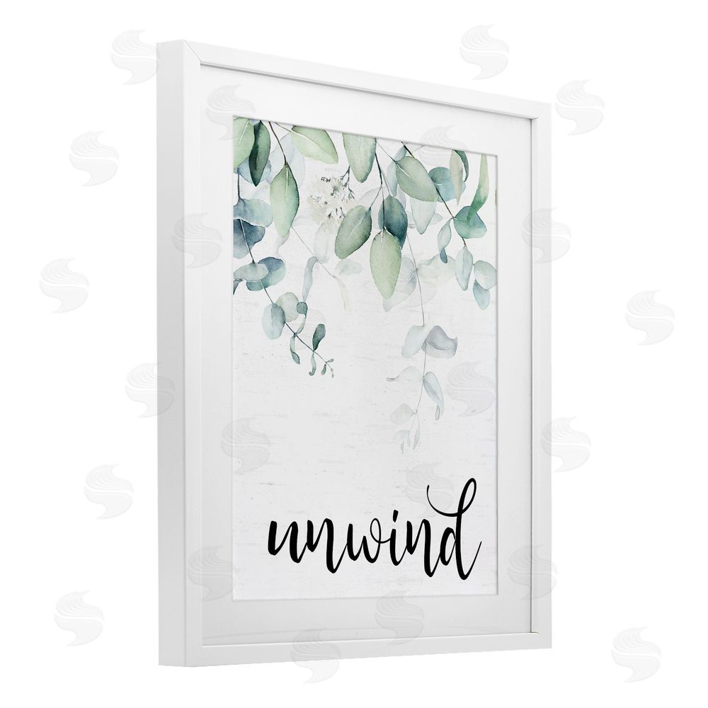 Lettered and Lined Unwind Leafy Herbs White Framed Print Under Glass Wall Art