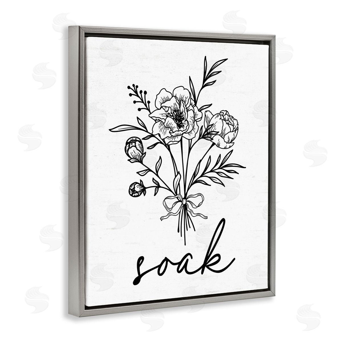 Lettered and Lined Bathroom Herb Soak Gray Floating Frame Canvas Wall Art Print