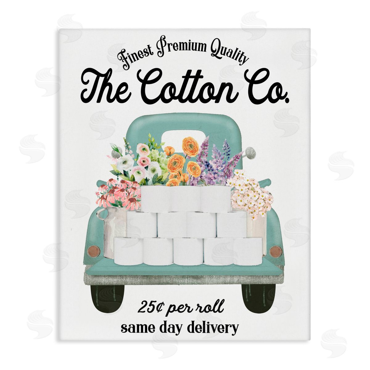 Lettered and Lined Toilet Paper Delivery Truck Stretched Canvas Wall Art Print
