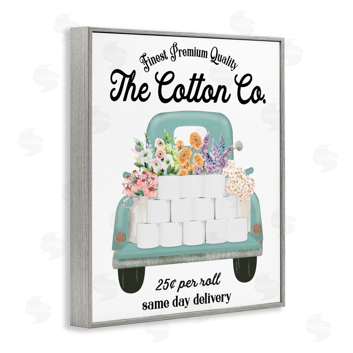 Lettered and Lined Toilet Paper Delivery Truck Gray Framed Giclee Print Wall Art