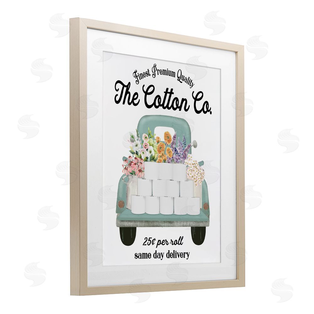 Lettered and Lined Toilet Paper Delivery Truck Brown Framed Print Under Glass Wall Art
